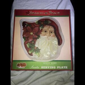 New Cracker Barrel Christmas Glass Platter Plate 13" Santa (Season Of Peace) 